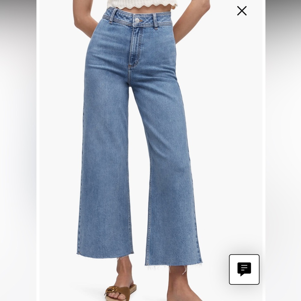 Mango High Waist Raw Hem Wide Leg Jeans